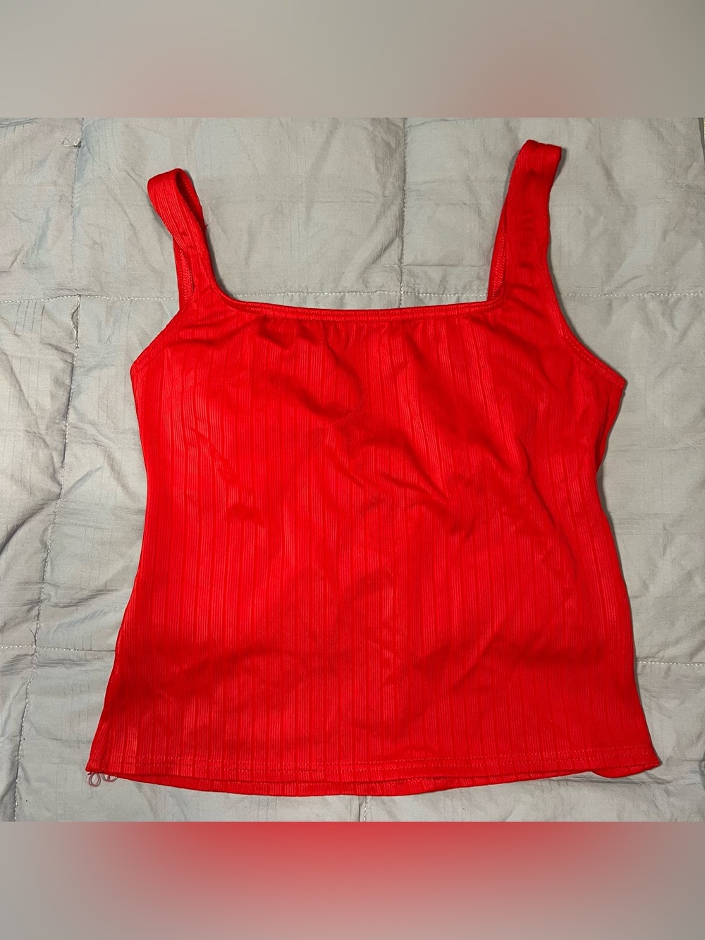 Vintage Red Ribbed Square-Neck Swim Tank Top - Women